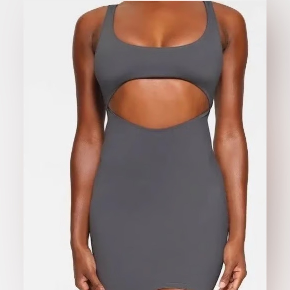 SKIMS Recycled Swim Cut Out Tank Dress in Gunmetal
